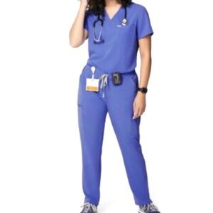 Figs Technical Collection Scrub Set Zamora Jogger Catarina Top Sz S Denim Blue